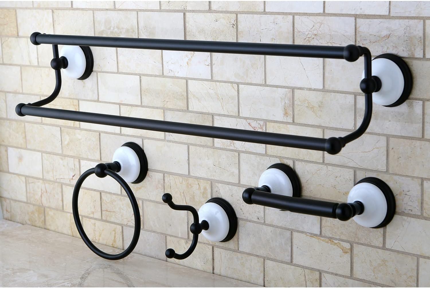 Kingston Brass BAK1113478ORB Victorian 4-Pieces Dual -Towel Bar Bathroom Hardware Set, 24 inch Length, Oil Rubbed Bronze