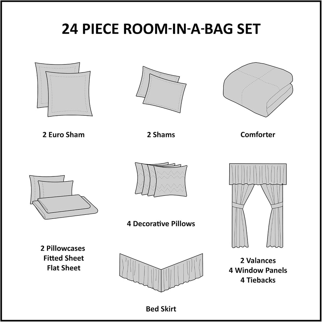 Madison Park Essentials Room in a Bag Faux Silk Comforter Set - Luxe Diamond Tufting All Season Bedding, Matching Curtains, Decorative Pillows, Blush King(104'x92') 24 Piece