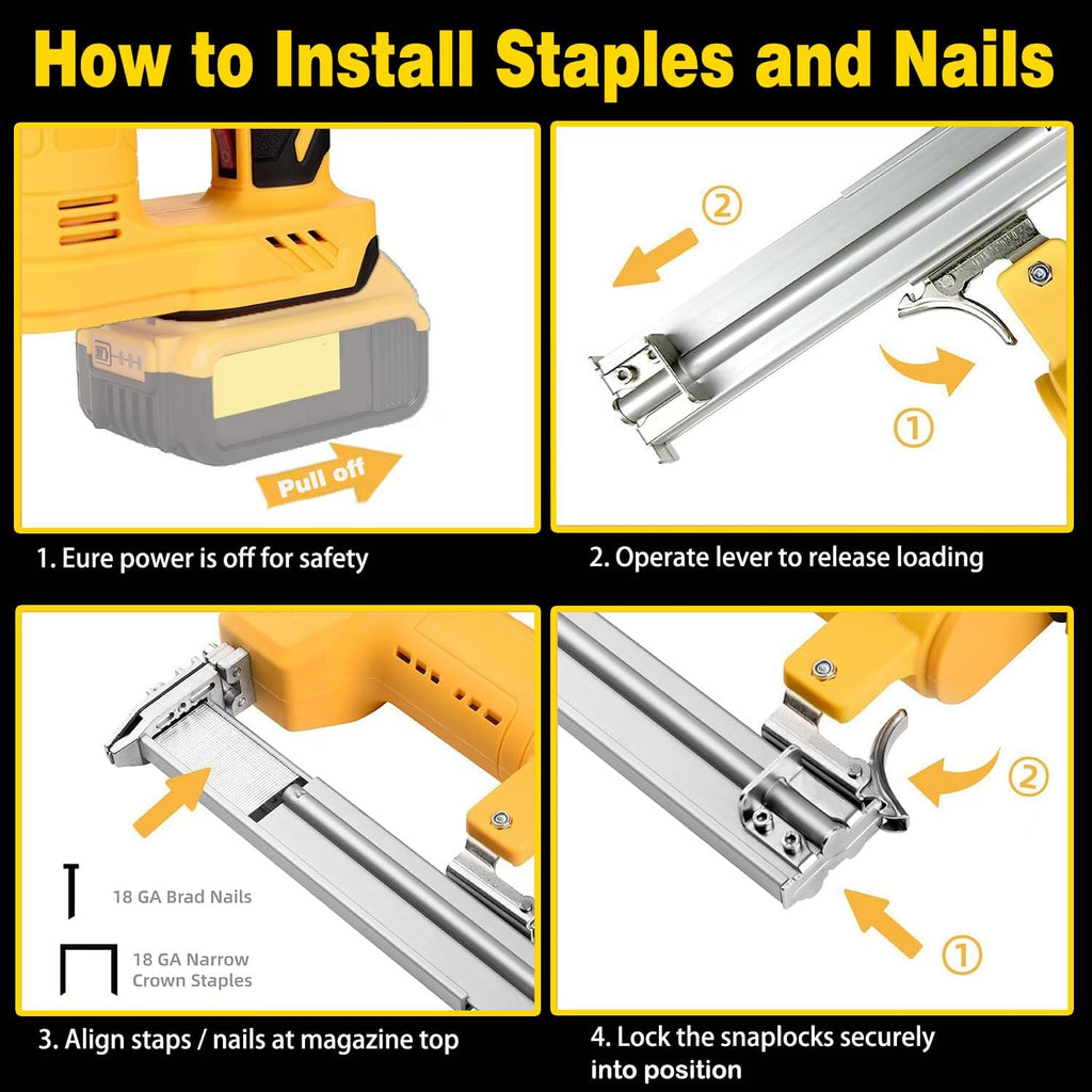 2 in 1 Cordless Brad Nailer Compatible with De wa-lt Battery, 18 Gauge Electric Nail Gun/Staple Gun with 1000 Nails & 1000 Staples for Upholstery Carpentry & Woodworking (Battery Not Include)