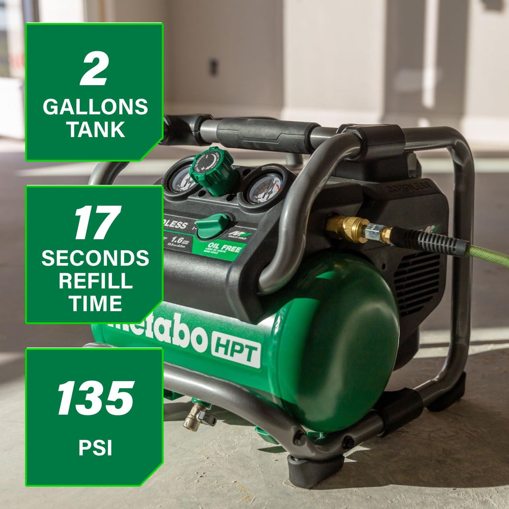 Metabo HPT 36V MultiVolt 2 Gallon Cordless Air Compressor, Portable and Versatile, Ideal for Pneumatic Finish Nailers and Tire Inflation, tool body only EC36DAQ4
