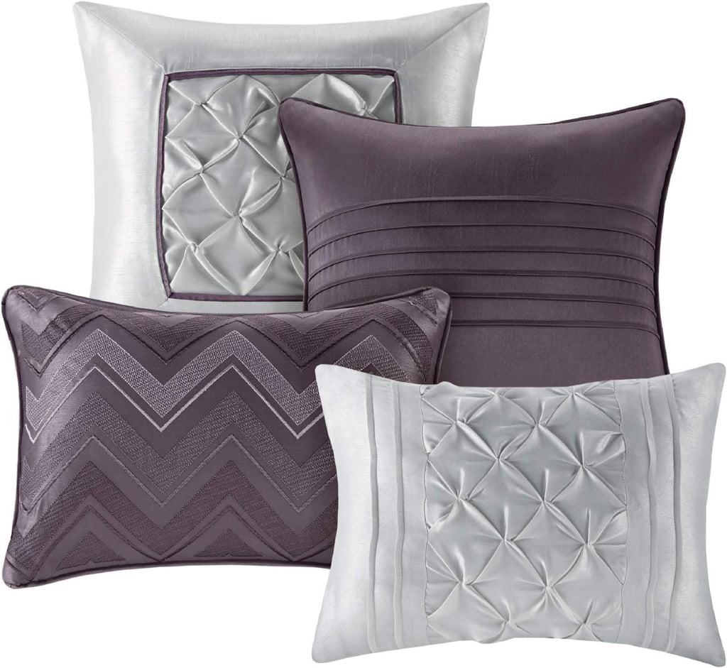 Madison Park Essentials Cal King Comforter Set, 24 Piece Bedding With Matching Curtains, Decorative Pillows, Luxe Diamond Tufting , Room in a Bag Joella Collection, Plum Cal King