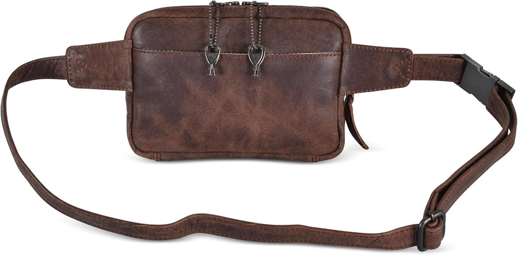 Kailey Concealed Self Defence Waist Bag by Lady Conceal - Buffalo/Suede Cowhide Leather, 3 Open Sides & Locking Zippers with Universal Holster (Mahogany w/Studs) - 8' L x 5.5' H x 2.25'