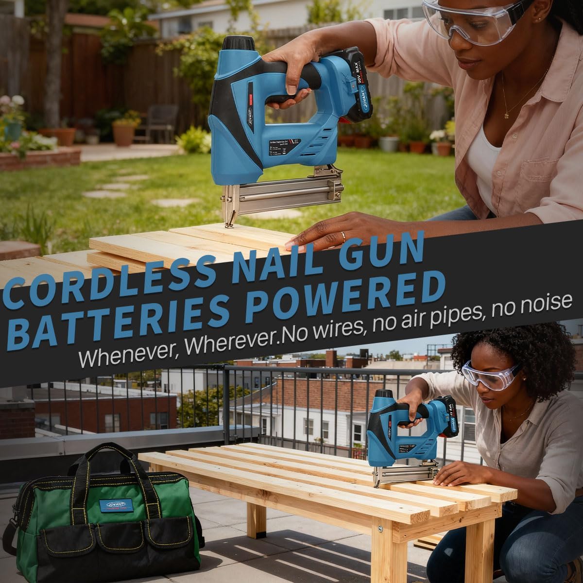 2-in-1 Cordless Nail Gun with 5/8' Angle Grinder, Cordless nail gun with battery,2×2.0Ah Batteries for Woodworking and Grinding JOVANT