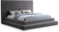 Meridian Furniture RevelGrey-K Revel Collection Modern | Contemporary Grey Velvet Upholstered Bed with Deep Button Tufting, 101' W x 98' D x 60' H, Grey, King