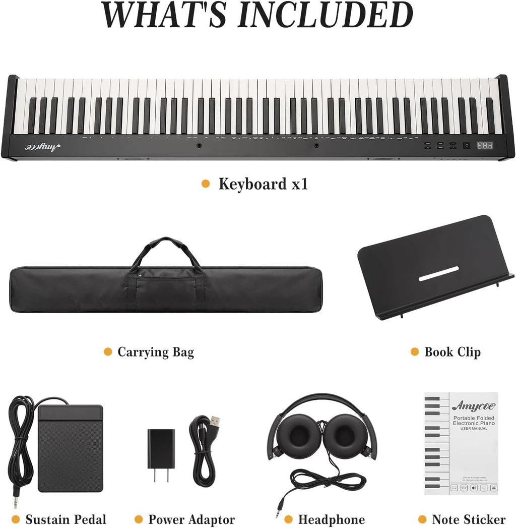 Home Digital Pianos, 88-Key Full-Size Semi-Weighted Electronic Keyboard Piano with Headphones, Sustain Pedal, Power Adapter & Carry Case for Beginners and Adults