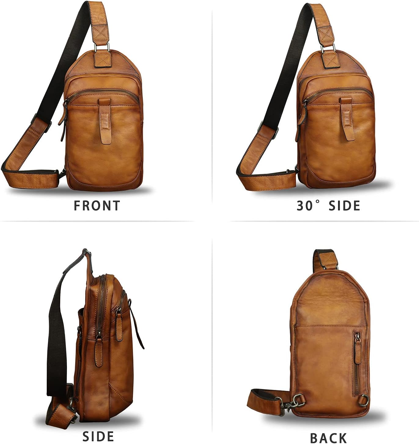 Genuine Leather Silng Bag for Men and Women Retro Leather Sling Backpack Purse Shoulder Crossbody Bag Chest Bag