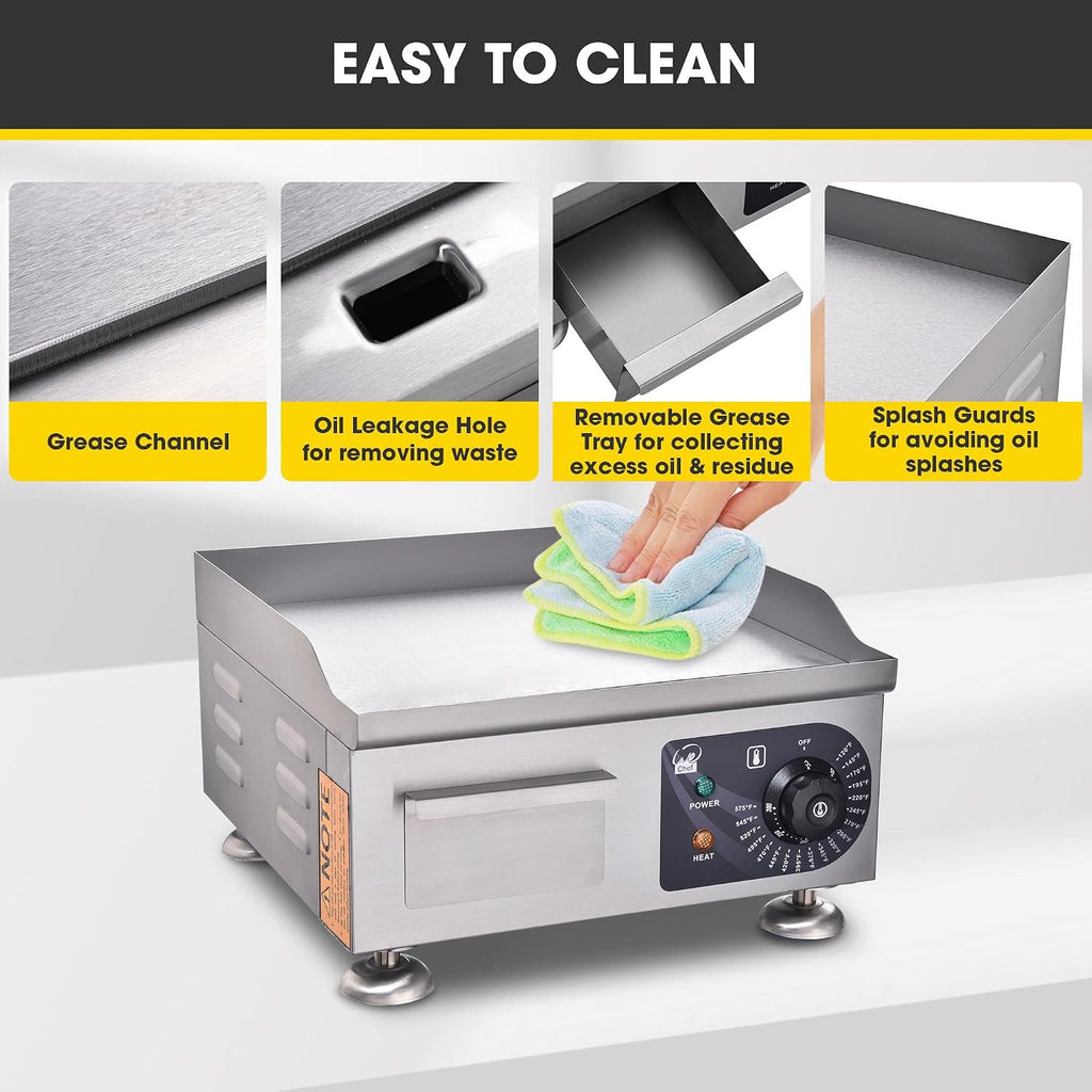 WeChef Commercial Electric Griddle 14' 1800W Countertop Griddle Flat Top Restaurant Grill Non-Stick Flat Temperature Control 122 to 572 Degrees