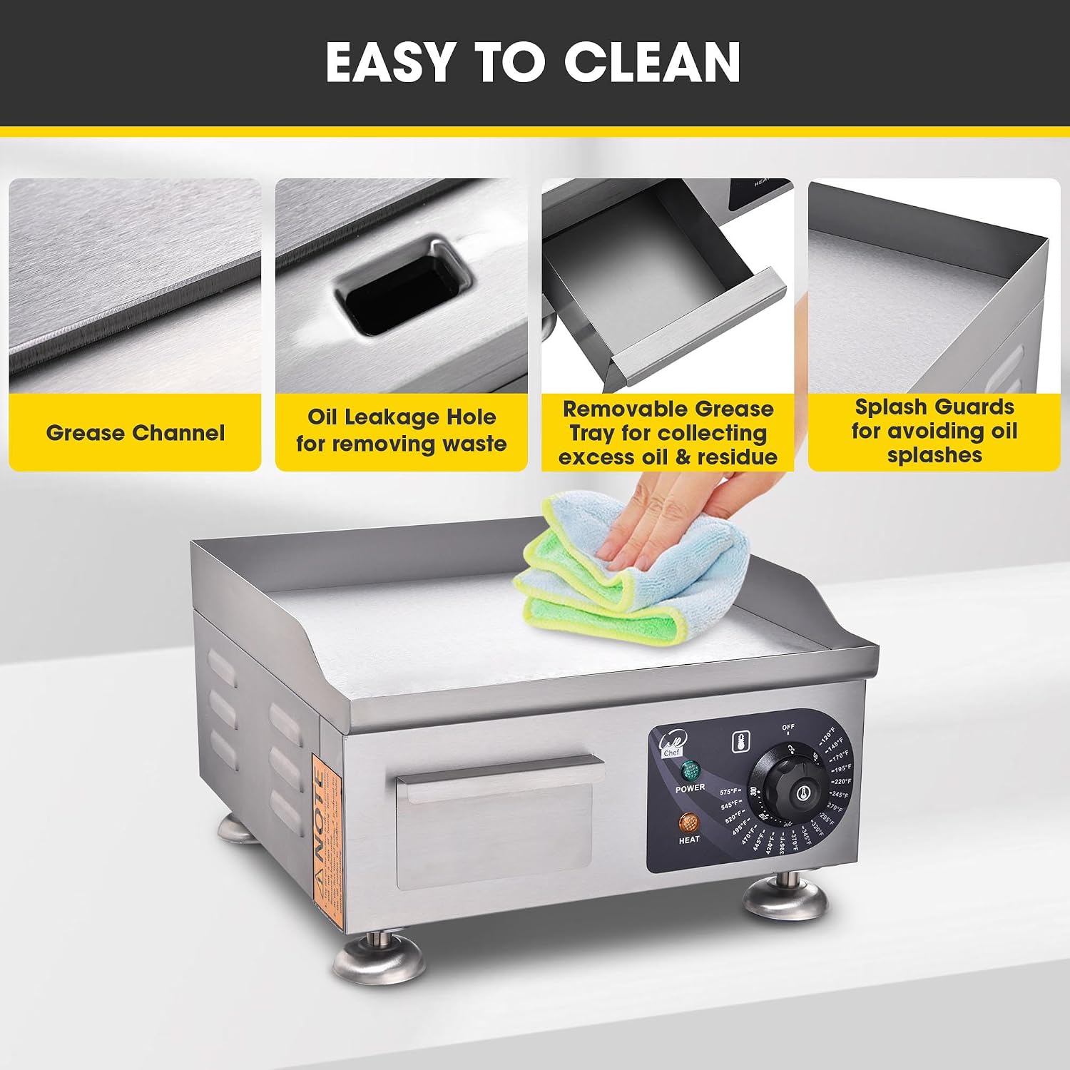 WeChef Commercial Electric Griddle 14' 1800W Countertop Griddle Flat Top Restaurant Grill Non-Stick Flat Temperature Control 122 to 572 Degrees