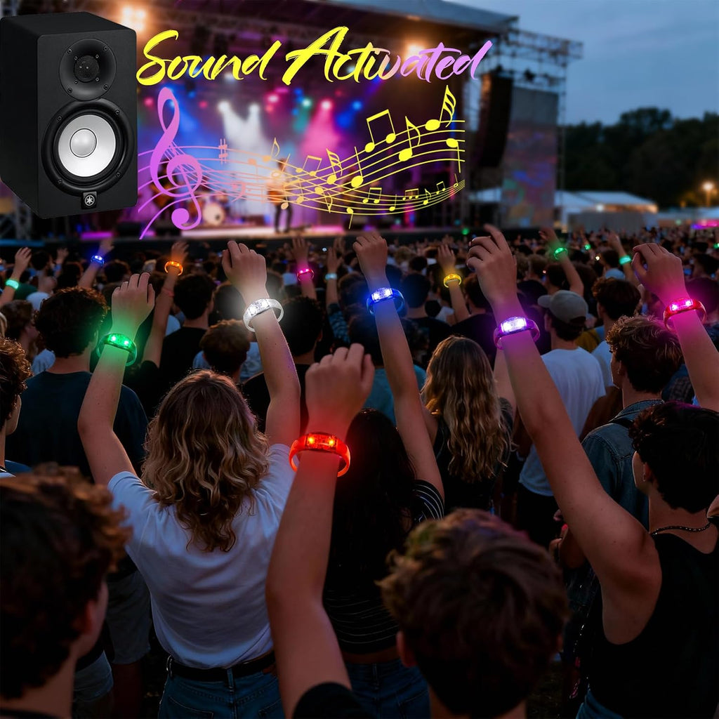 96 Pcs LED Glow Bracelets Sound Activated Light Up Bracelets for Adults & Kids Glow in the Dark Party Supplies Birthday Party Favors for Christmas, Halloween, Rave, New Year, Concert