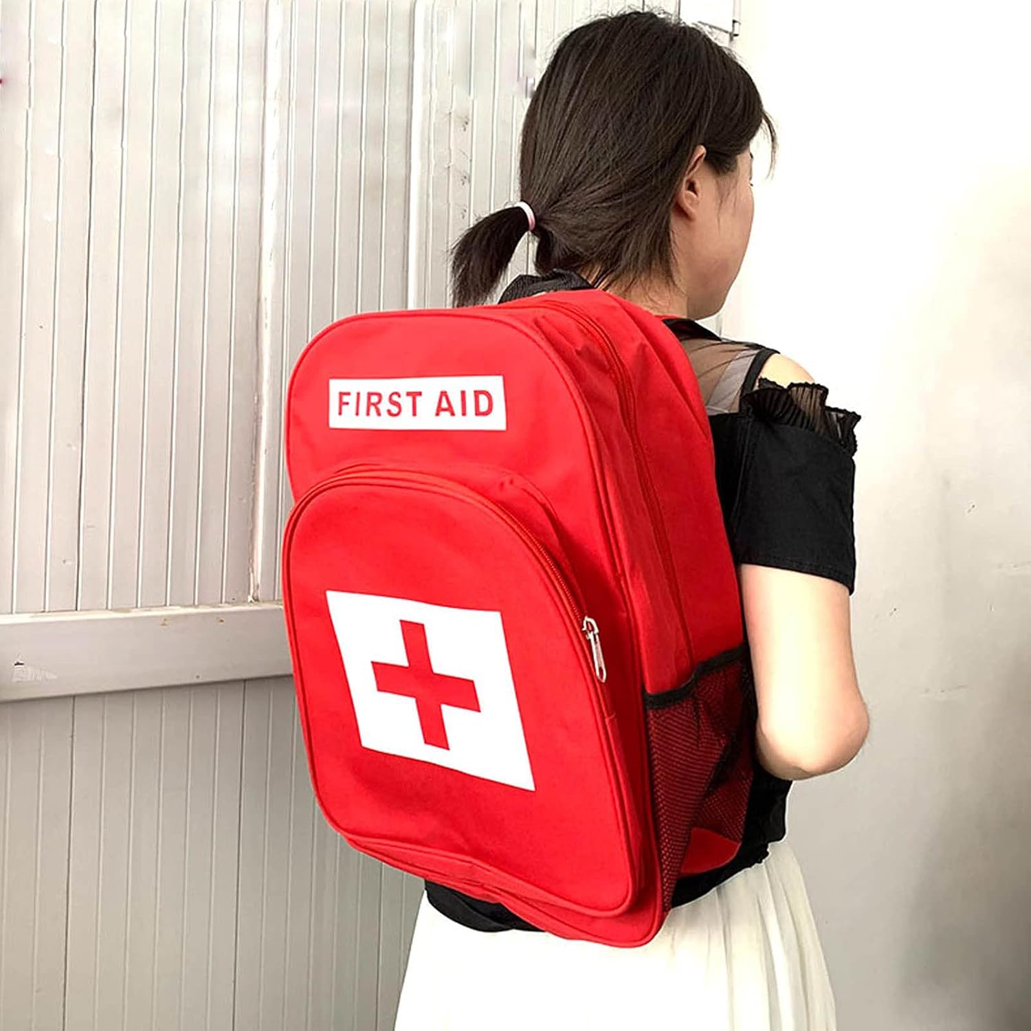 Large Haversack Bag First Aid Kit, First Aid Kit Haversack Bag, Hard Protective Large Medicine Storage Case with Portable Shoulder Strap for Home Car Travel Camping and Outdoor Activities