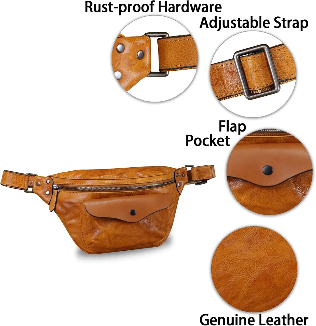 Genuine Leather Fanny Pack for Women and Men Vintage Real Leather Sling Bag Crossbody Bag Fashion Waist Bag Chest Purse