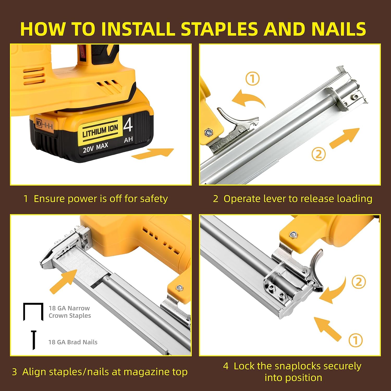 18GA Cordless Brad Nailer Compatible with Dewalt 20V MAX Battery, 5/8 to 1-1/4 Inch, 2 in 1 Brushless 18 Gauge Cordless Nail Gun with 2000pcs Nails/Staples for Wood Carpentry(Tools Only)