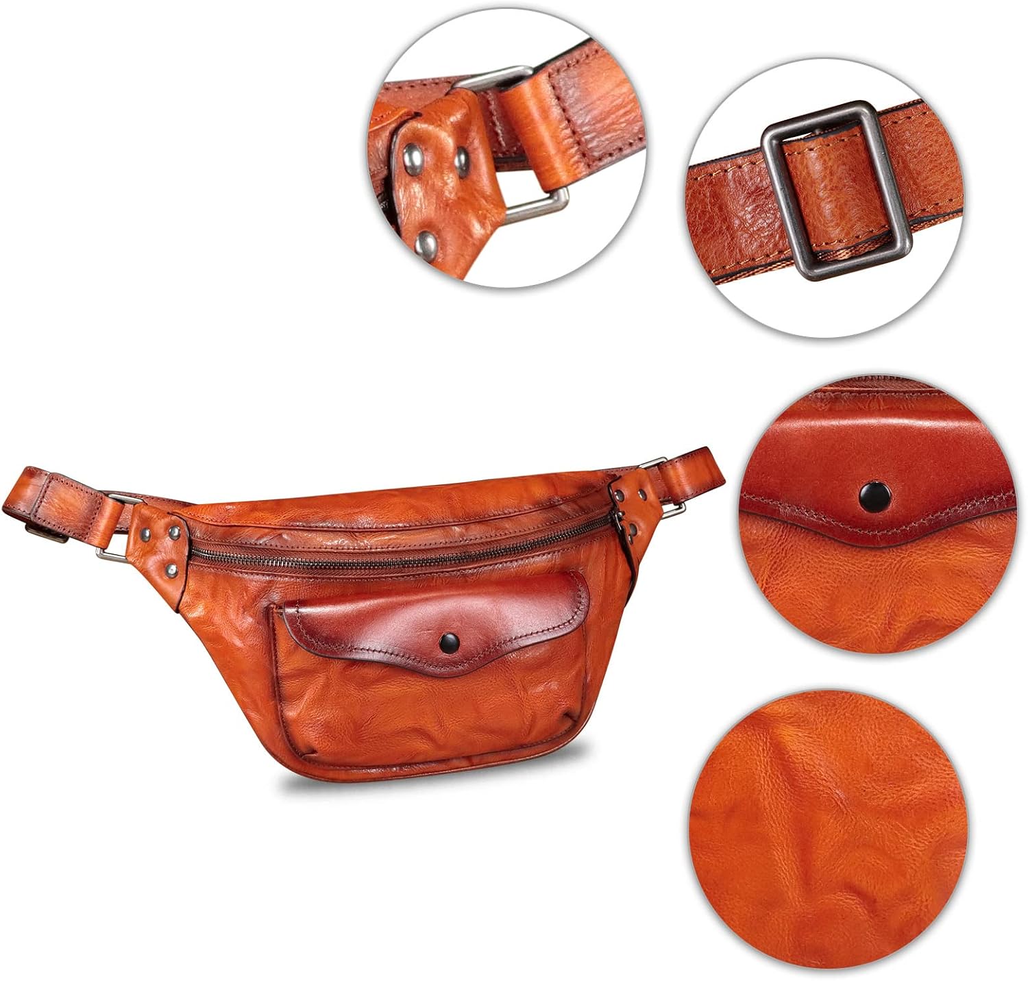 Genuine Leather Fanny Pack for Women and Men Vintage Real Leather Sling Bag Crossbody Bag Fashion Waist Bag Chest Purse
