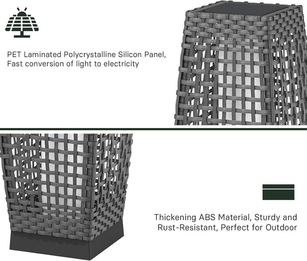 Grand Patio 2-Piece Outdoor Solar Floor Lamps, Wicker Lantern Lights, Water-Resistant Patio Lighting for Deck, Garden & Porch, Large Fuji, Silver Gray