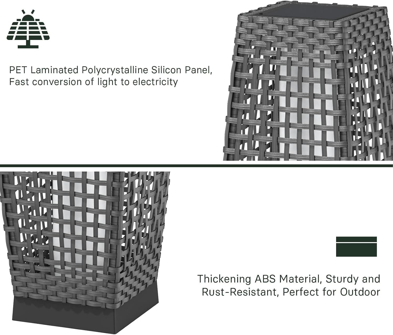 Grand Patio 2-Piece Outdoor Solar Floor Lamps, Wicker Lantern Lights, Water-Resistant Patio Lighting for Deck, Garden & Porch, Large Fuji, Silver Gray