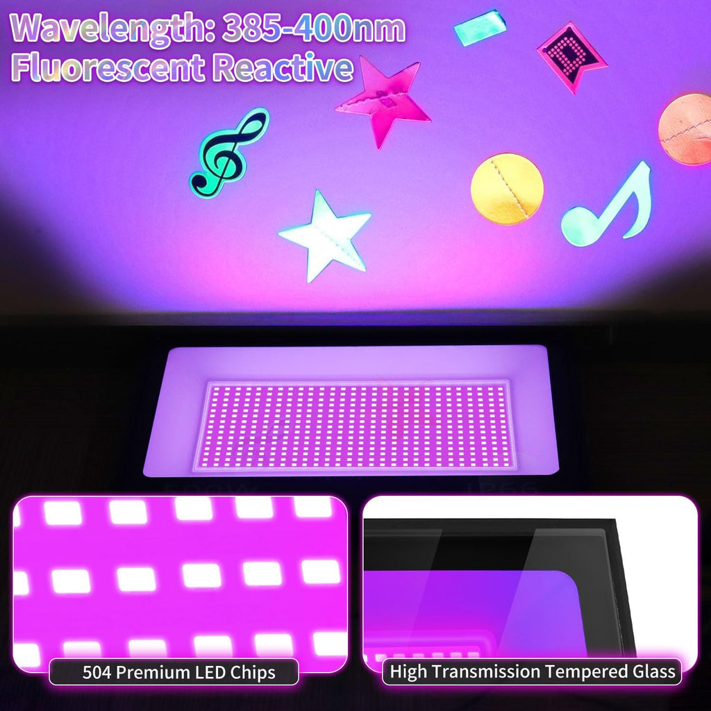500W LED Black Light IP66 Waterproof, Outdoor Blacklight Flood Light with Plug+Switch, Powerful for Neon Glow in the Dark Party Large Space Gym Club Halloween Stage Lighting Fluorescent Poster, 2 Pack