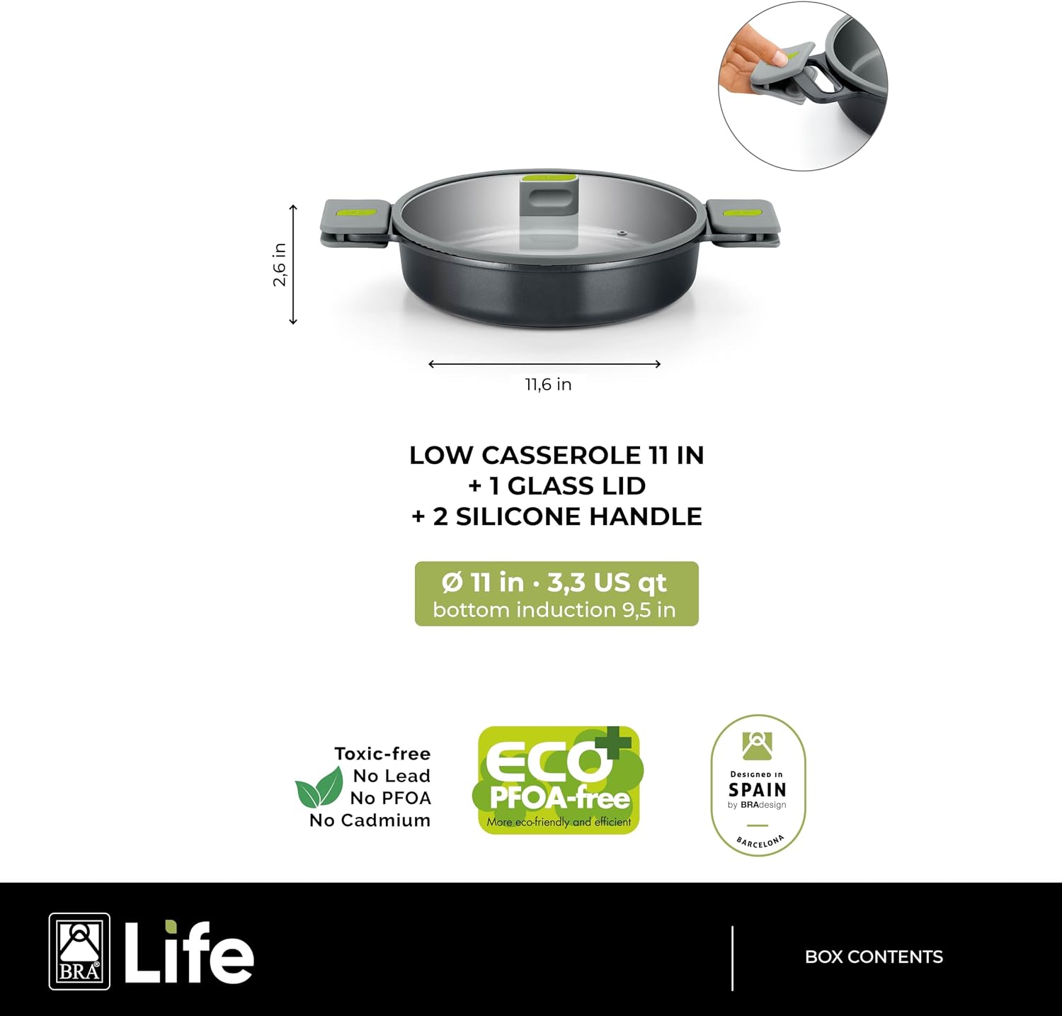 BRA COOKWARE Life 12-Piece Ceramic Cookware Set | Recycled Cast Aluminum Pots & Pans Set w/ 2 Pots, 1 Sauté Pan, 3 Pans, 1 Saucepan, 1 Grill, 4 Lids | Ceramic Non-Stick Coating | All Stovetops