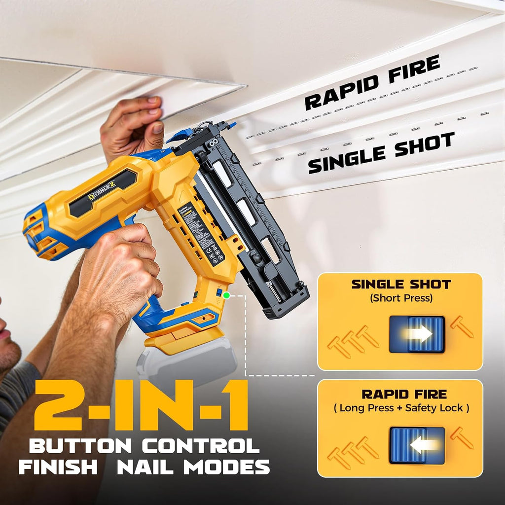 Cordless 16GA Finish Nailer Compatible with Dewalt Battery, 3/4 to 2-1/2 Inch Straight Power Motor Tool 20V,Tool-Free Adjustment, Dual Firing Modes Brad Nail Gun for Finish Work, Tool Only, 5.7LBS
