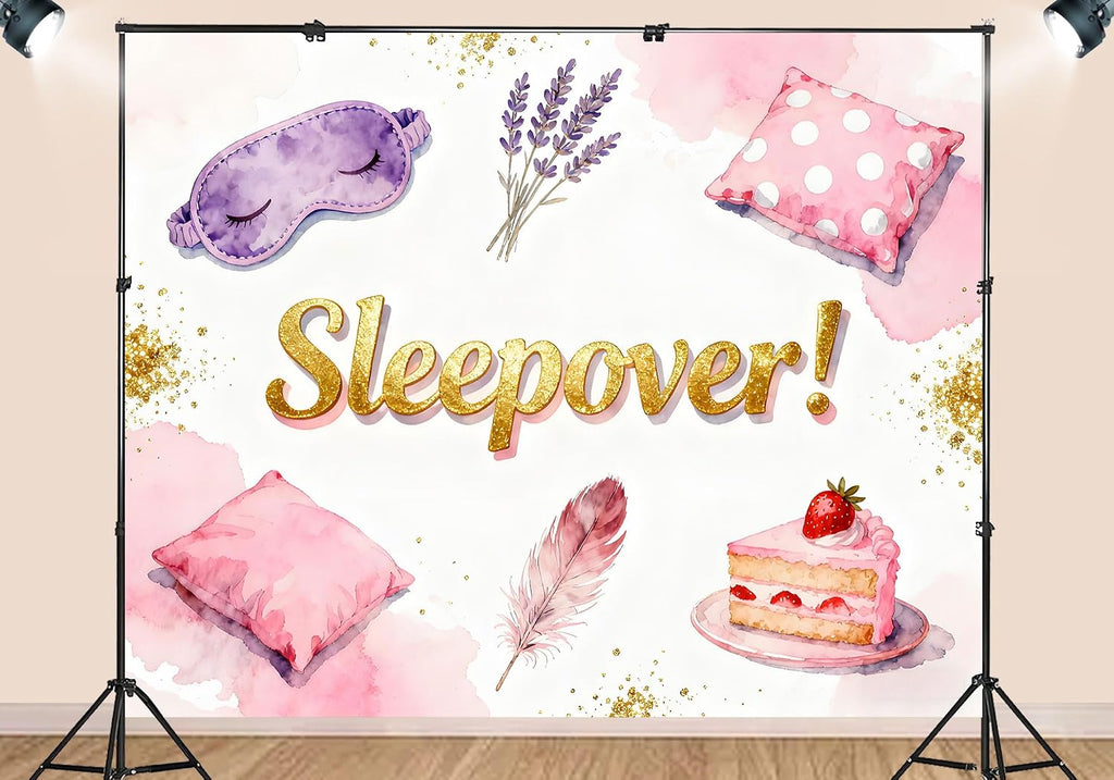20X10ft Fabric Sleepover Party Backdrop Pajamas Pillow Fight Slumber Spa Makeup Background Party Decorations Girls Slumber Party Supplies Photo Booth Props