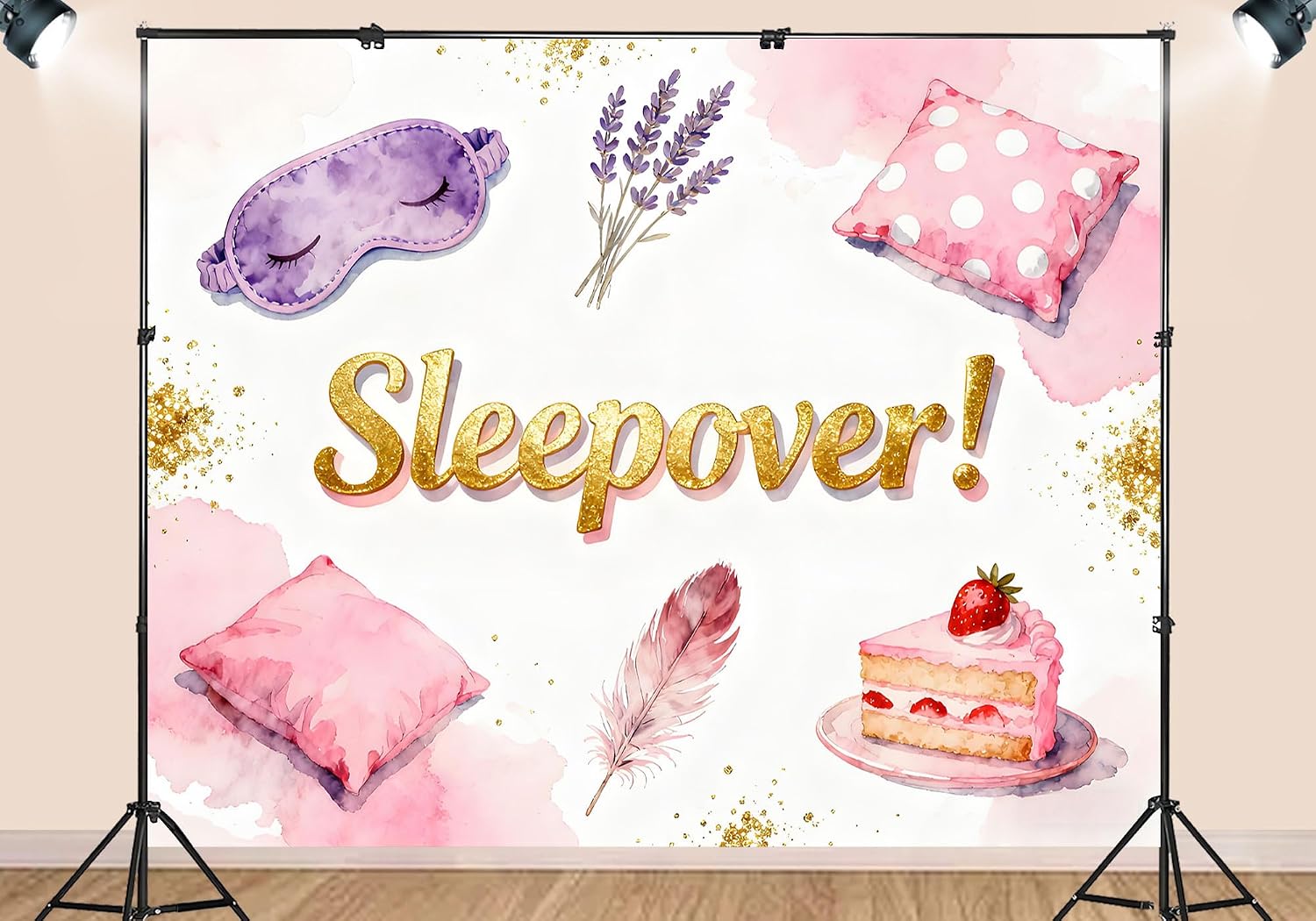 20X10ft Fabric Sleepover Party Backdrop Pajamas Pillow Fight Slumber Spa Makeup Background Party Decorations Girls Slumber Party Supplies Photo Booth Props