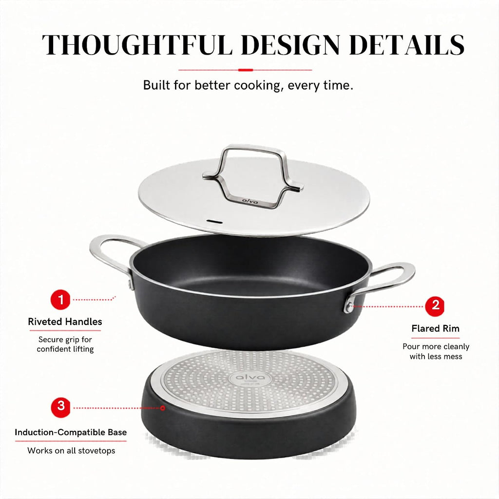 Alva Maestro 3.5 Qt Nonstick Ceramic Saute Pan with Lid, Non Stick Pan with Lid, Saute Pan Nonstick, Large Skillet with Lid, PFAS Free, Induction Compatible, Oven Safe Cooking Pan