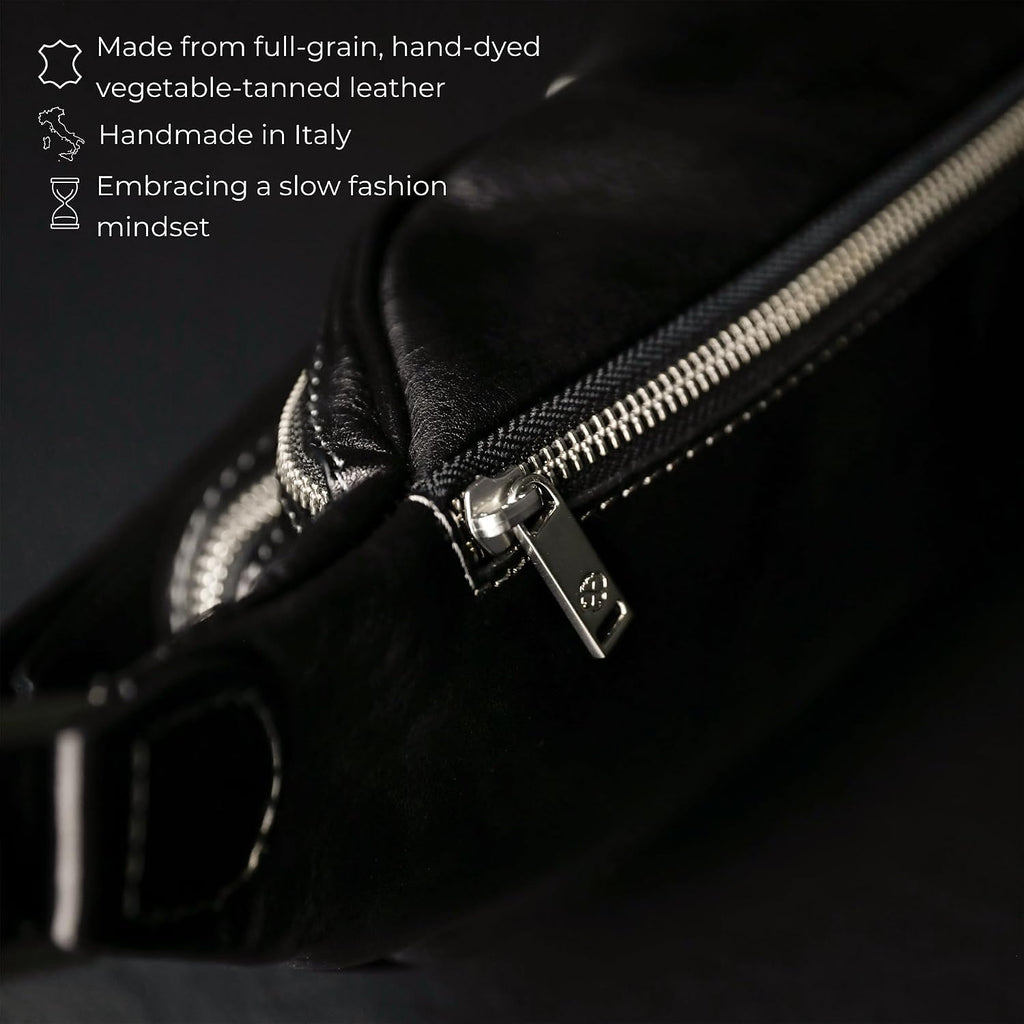 Time Resistance Leather Waist Pack - Belly Bag, Belt Bag, Fanny Pack - Handmade in Italy (Black)