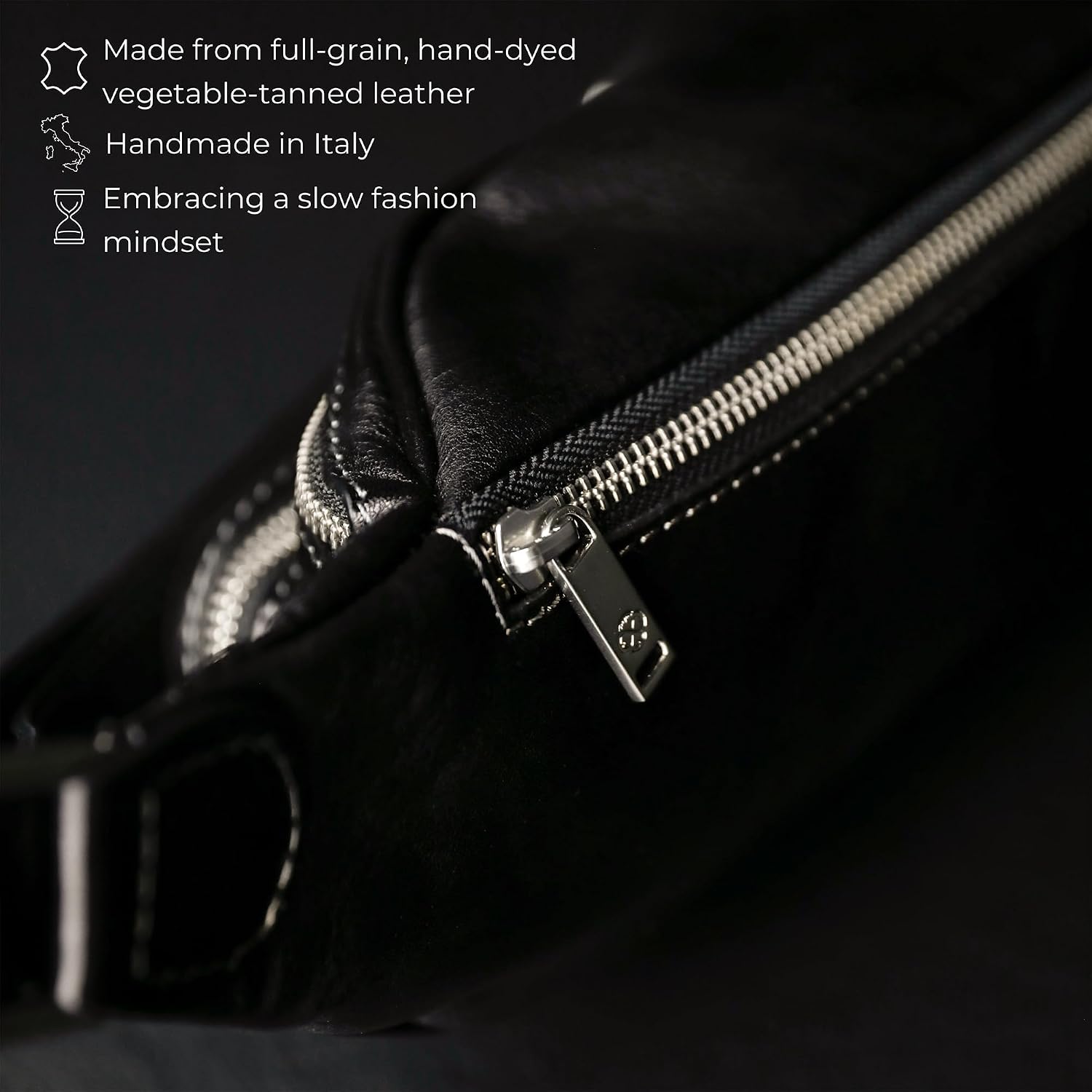 Time Resistance Leather Waist Pack - Belly Bag, Belt Bag, Fanny Pack - Handmade in Italy (Black)