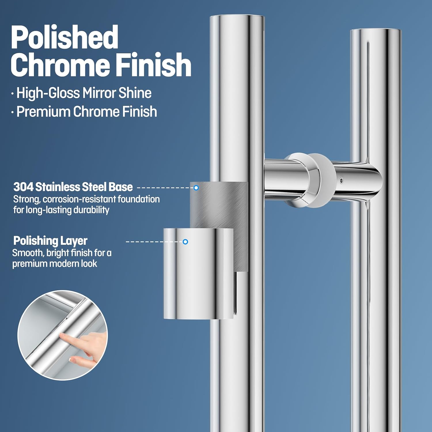 Ranbo Ladder Style 60' Large Push Pull Door Handle,Back to Back, 1200mm (47 1/4 inch) CTC, 304 Stainless Steel, Heavy Duty for Barn,Front,Entrance, Commercial,Glass Doors,Polished Chrome