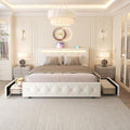 Bed Frame Full Size with LED Light and Storage Drawers, Adjustable Headboard with PU Leather Upholstered, 2 Sockets and 2 USB Ports, No Box Spring Needed,Wooden Slats Support, White.