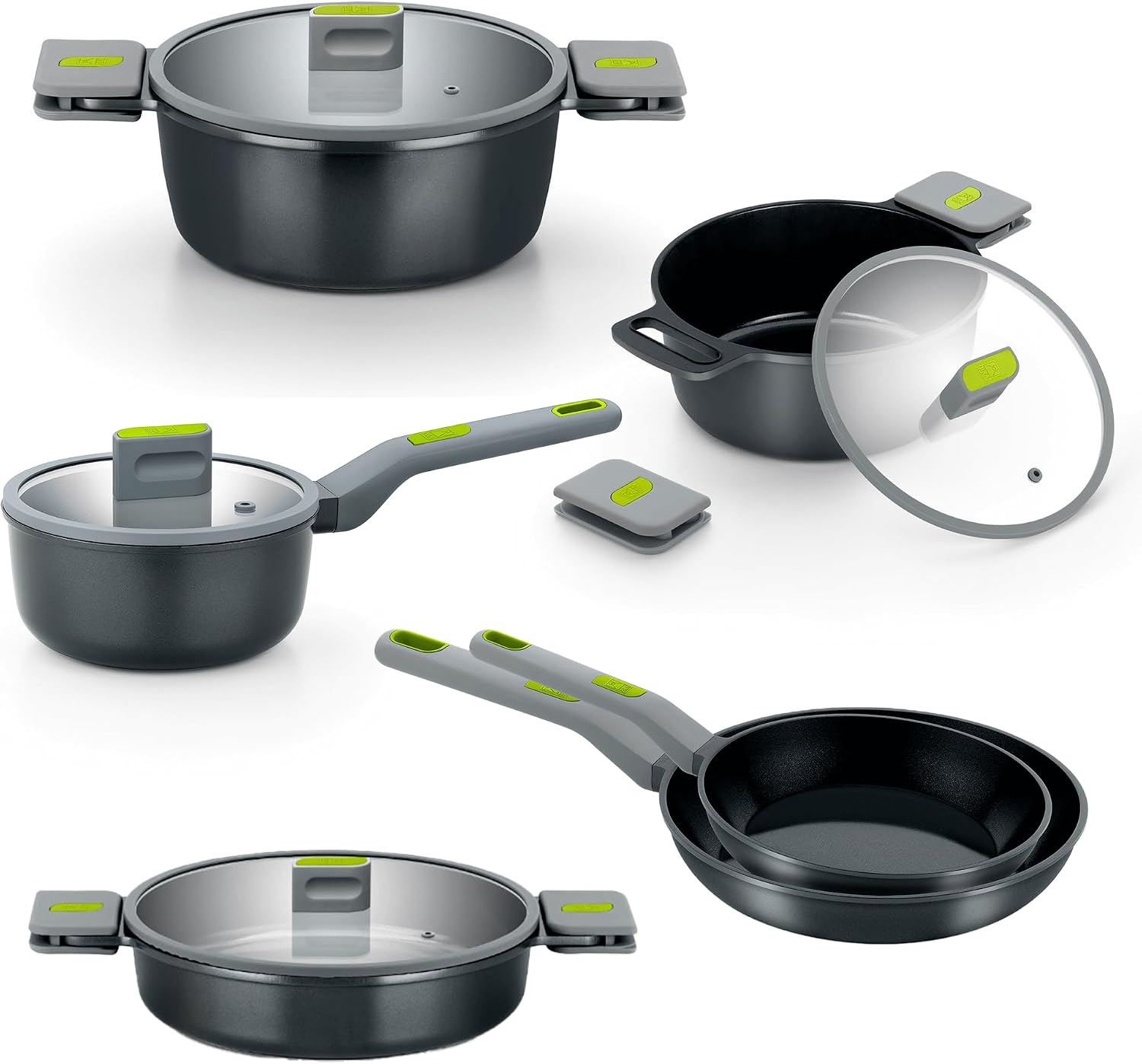 BRA COOKWARE Life 10-Piece Ceramic Cookware Set | Recycled Cast Aluminum Pots & Pans Set w/ 2 Pots, 1 Sauté Pan, 2 Pans, 1 Saucepan, 4 Lids | Ceramic Non-Stick Coating | All Stovetops | PFOA Free