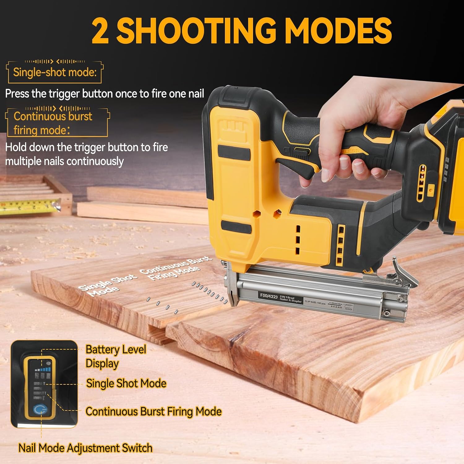 Cordless Brad Nailer for Dewalt 20V Battery (Tool Only), 2-in-1 Electric Nail/Staple Gun, 18 Gauge Brushless with 2000 Nails for Wood Carpentry, 2 Modes (for Dewalt)