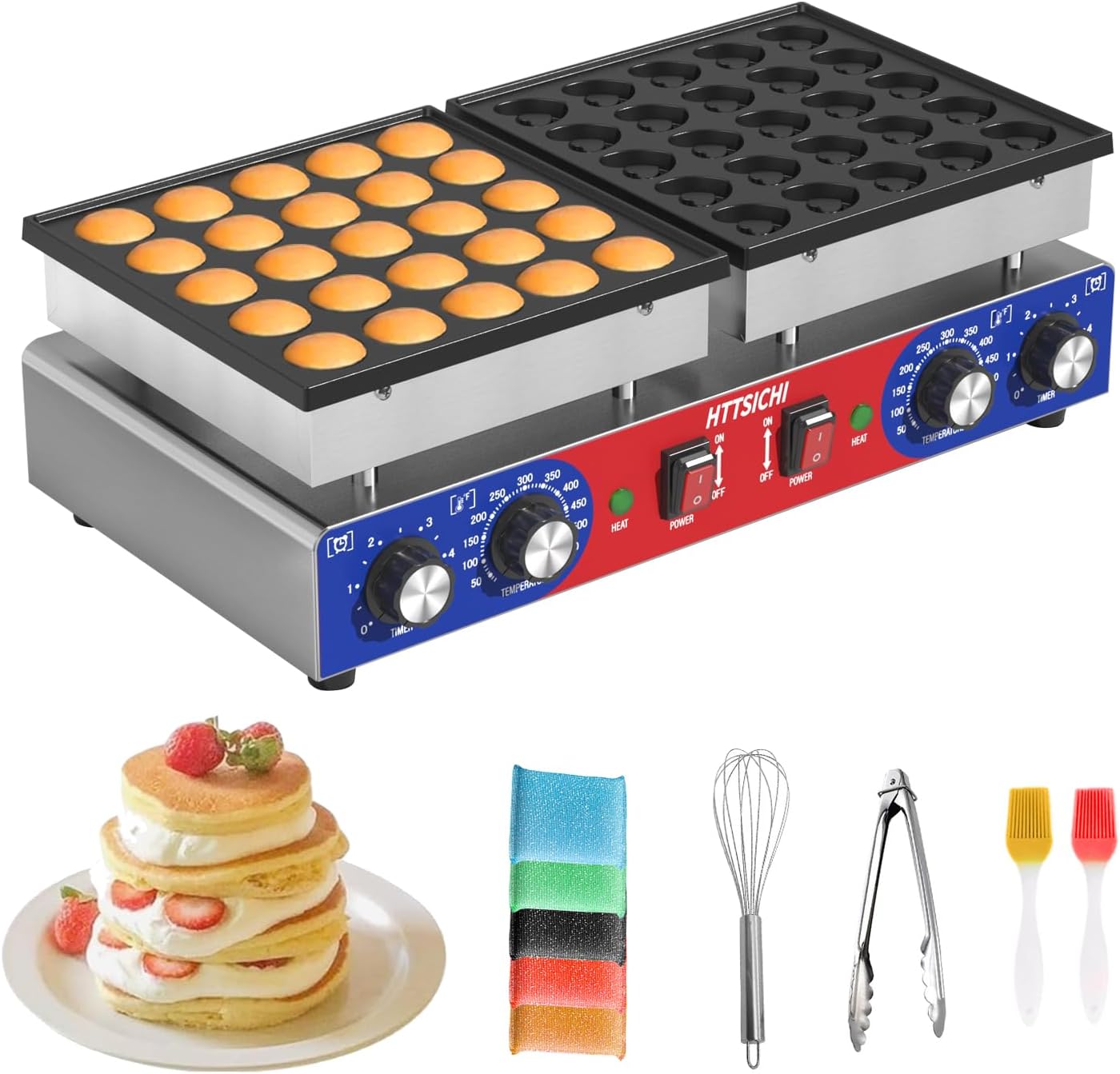 Electric Mini Pancake Maker, Temperature Control, Includes Baking Tools and Accessories (50 Pcs)