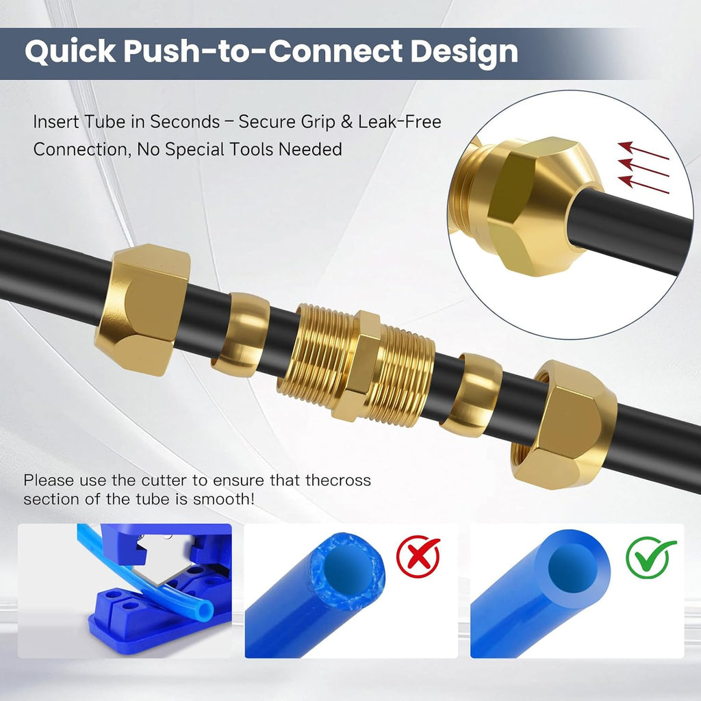 38PCS DOT Air Brake Line Fittings Kit – Brass Push to Connect & NPT Assortment, 1/4' 3/8' 1/2' 5/8' Quick Connect Air Hose Repair Kit for Semi Truck, Tractor, Trailer & Industrial Air Systems
