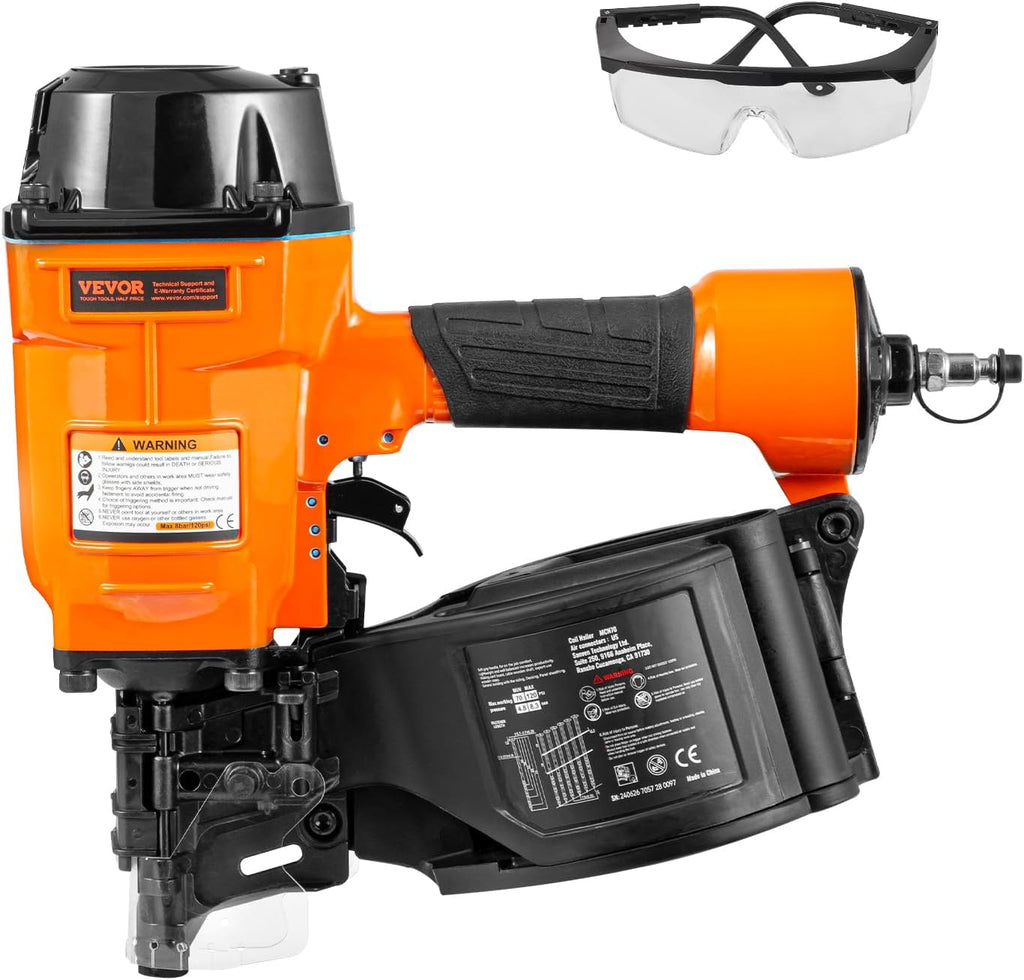 VEVOR Coil Siding Nailer MCN70, 1-3/4' to 2-3/4' 15 Degree Pneumatic Siding Nail Gun, 70-120PSI Air Coil Nailer for Pallet, Crating, Framing, Siding and Fencing