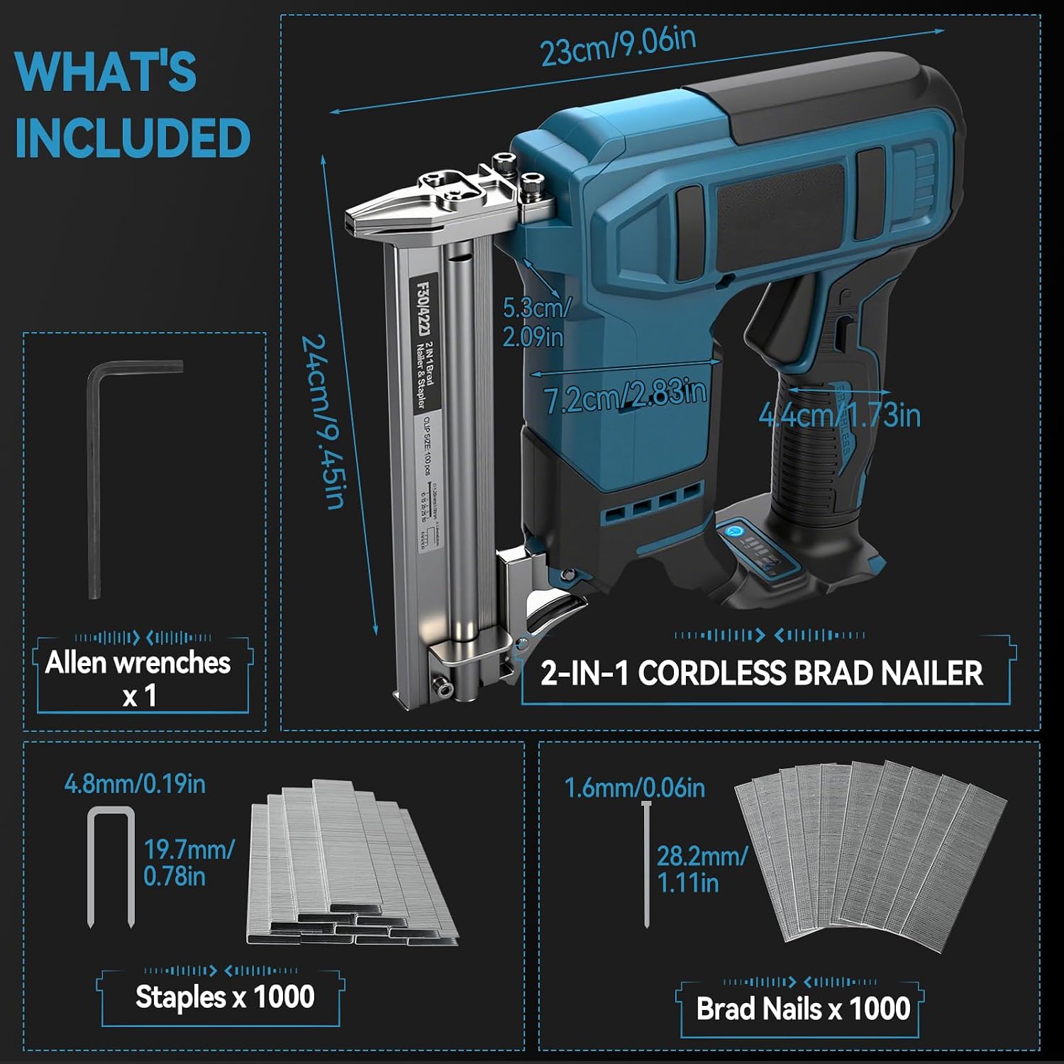 Cordless Brad Nailer for Makita 18V Battery (Tool Only), 2-in-1 Electric Nail/Staple Gun, 18 Gauge Brushless with 2000 Nails for Wood Carpentry, 2 Modes (for Makita)