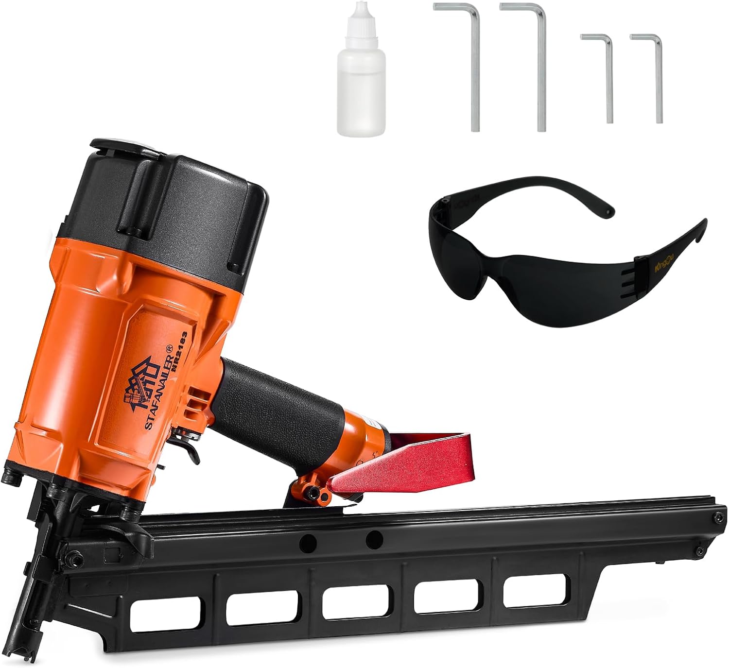 NR2183 High Speed Framing Nailer, 21 Degree Pneumatic Framing nail gun, 2-Inch up to 3-1/4-Inch Plastic Collated Full Head Framing Nails, Framing, Wooden House Building