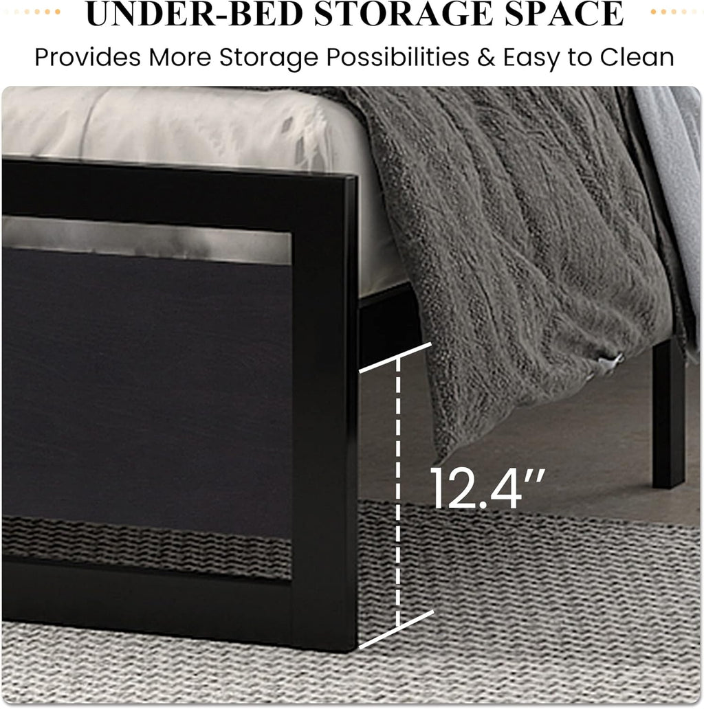 SHA CERLIN Full Size Bed Frame with Modern Headboard, Heavy Duty Platform Metal Base with Square Footboard and 13 Strong Slats Support, No Box Spring Needed, Black