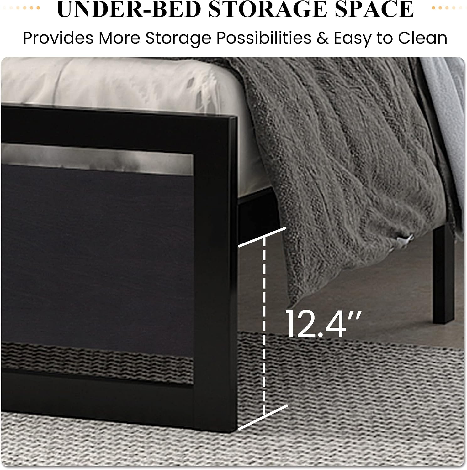 SHA CERLIN Queen Size Bed Frame with Modern Headboard, Heavy Duty Platform Metal Base with Square Footboard and 13 Strong Slats Support, No Box Spring Needed, Black