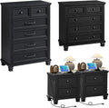 SAVOR LIFE Farmhouse Bedroom Dresser and Nightstand Set of 4, 6 Drawer Tall & 5 Drawers Dresser & 2 Drawer Nightstand Set, Rustic Wood Furniture Set for Bedroom, Hallway, Black