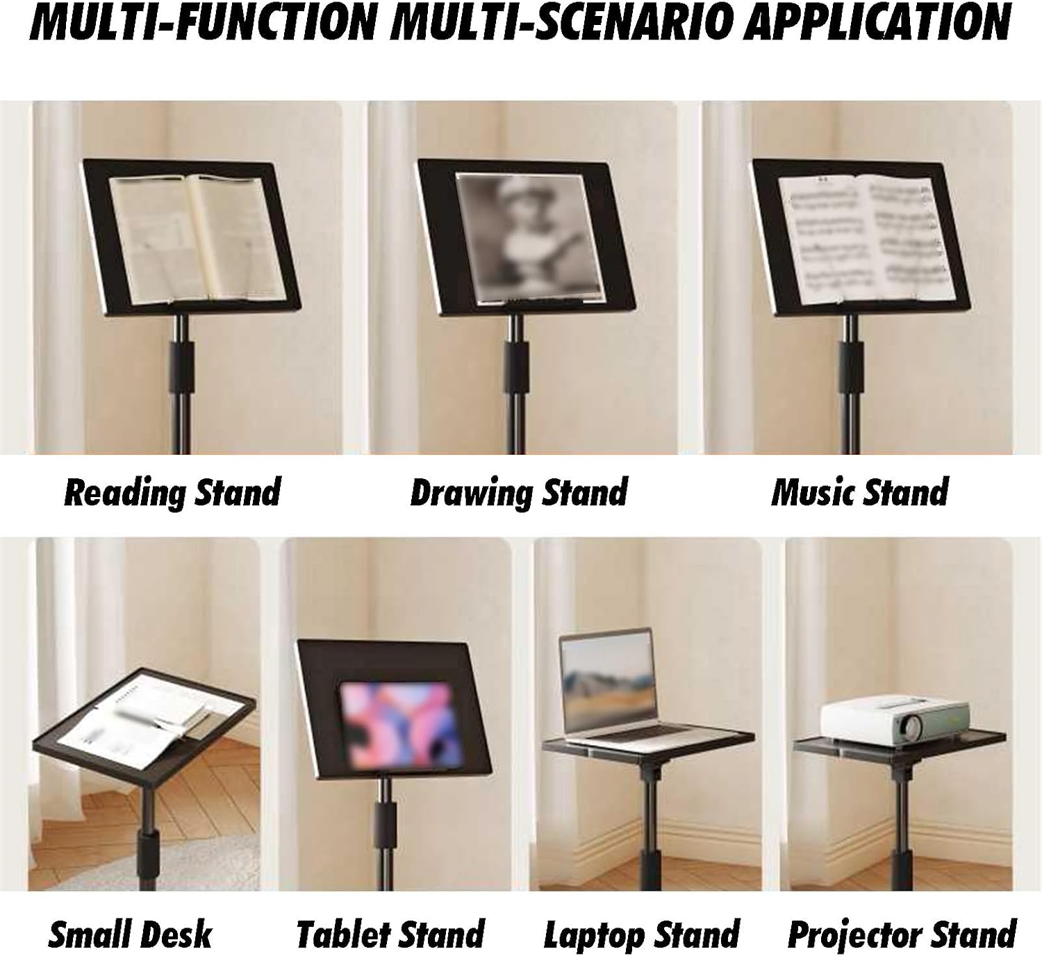 Multi-Purpose Book Holder,Music Sheet Stand,Floor with Removable Tray,Adjustable to 143cm, for Scores Tablet Laptop