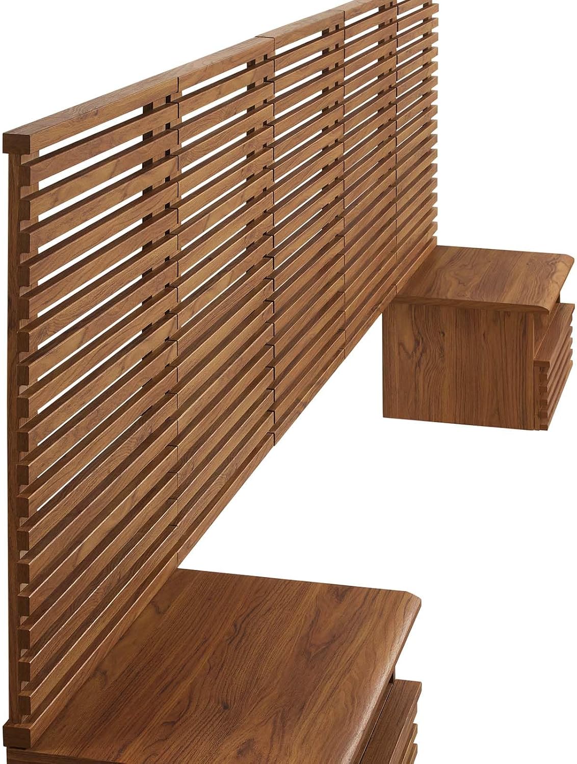 Modway Render Wall-Mount Headboard and Modern Nightstands Bedroom Set, Queen, Walnut
