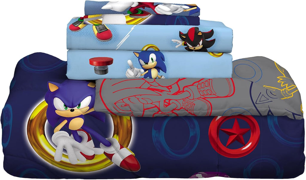 Franco Sonic The Hedgehog Anime Kids Bedding Super Soft Comforter and Sheet Set with Sham, 7 Piece Queen Size, (Official Licensed Product)