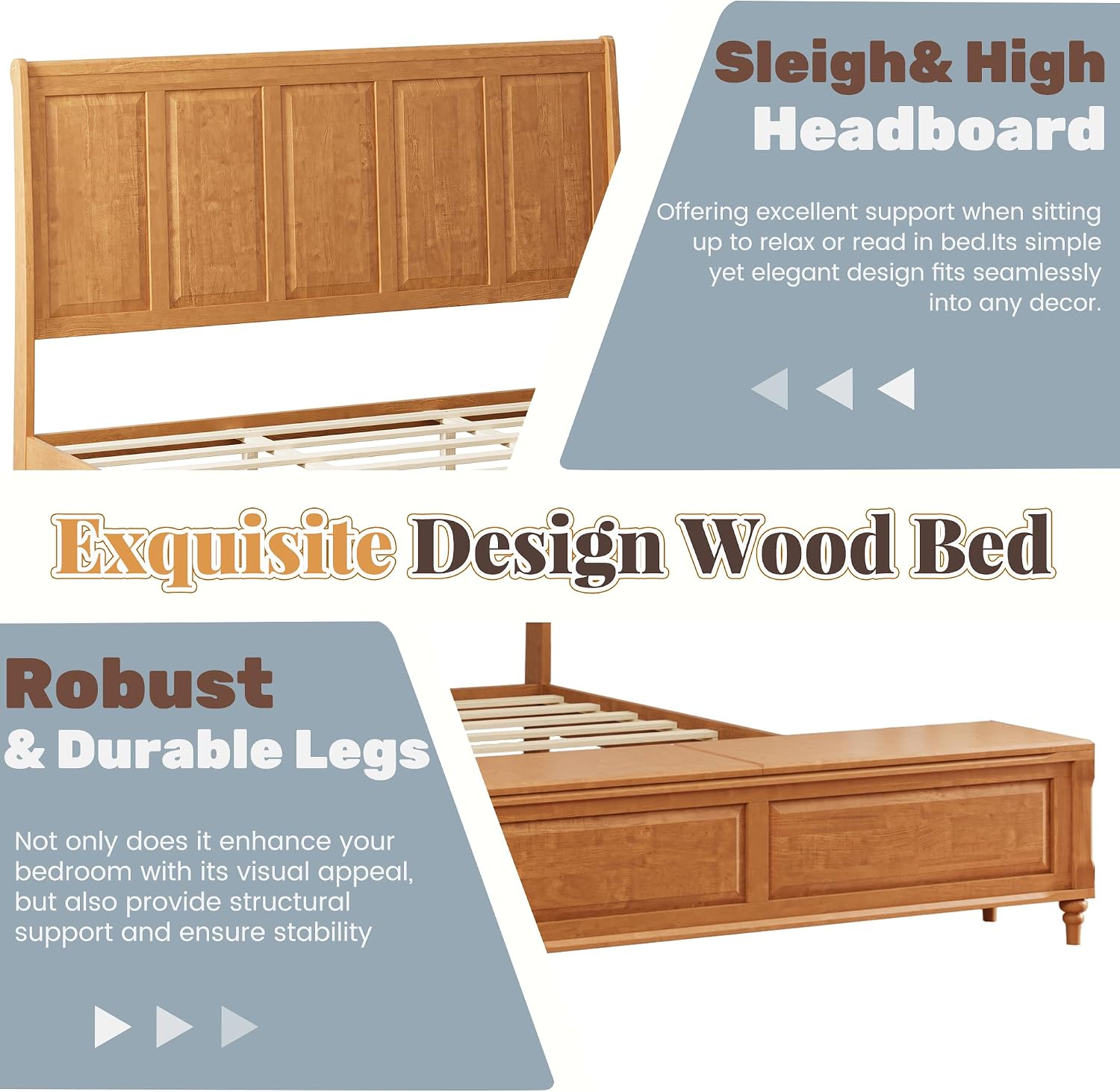 King Bed Frame with 53' Tall Headboard and Storage Bench, Solid Wood King Size Platform Bed with 64' Footboard Storage Chest,Heavy Duty Slats System,No Box Spring Needed, Natural