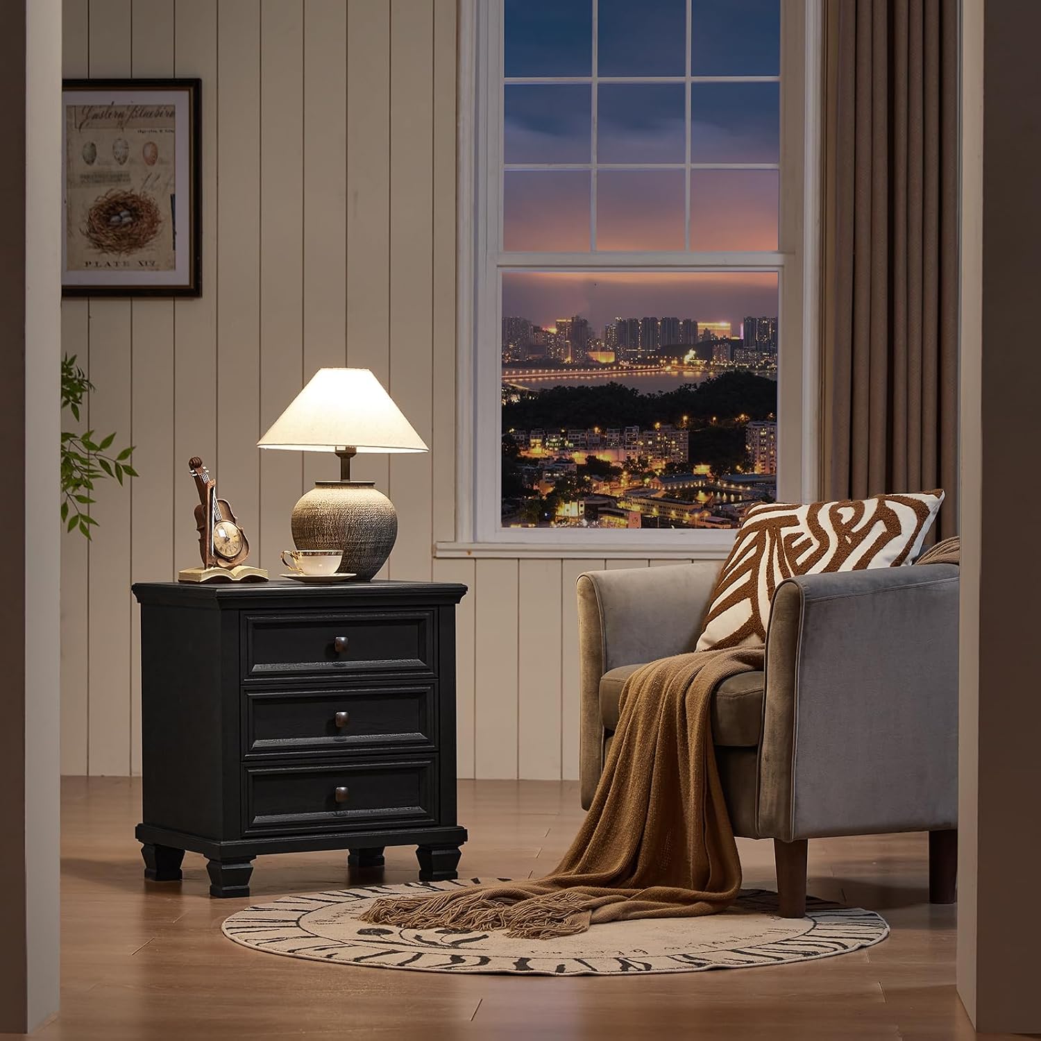 SAVOR LIFE Farmhouse Bedroom Dresser and Nightstand Set of 4, 6 Drawer Tall & 5 Drawers Dresser & 3 Drawer Nightstand Set with Wooden Legs, Rustic Wood Furniture for Bedroom, Hallway, Black