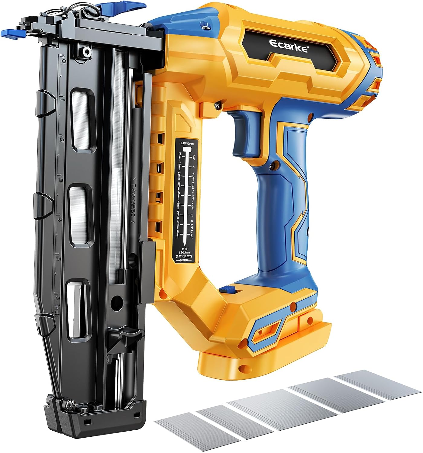 Ecarke Finish Nailer 16 Gauge Compatible with Dewalt 20V Battery, 3/4 to 2-1/2 Inch Cordless Straight Brad Nailer, Tool-Free Adjustment, Dual Firing Modes Nail Gun for Finish Work,Tool Only, 5.7 lbs