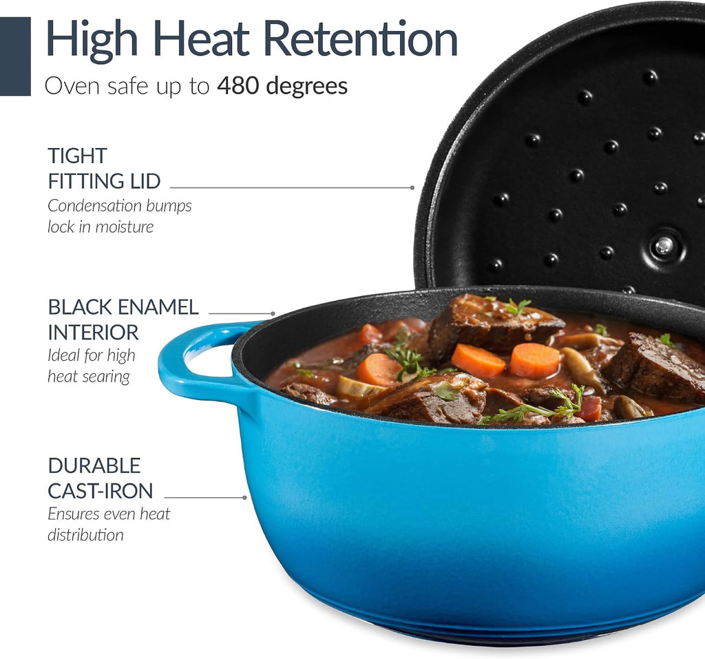 Best Choice Products Non-Stick Pot & Pan Cookware Set, Cast Iron, 2Qt Skillet W/Lid, 10' Grill Or Griddle Pan W/Press, 6Qt Enameled Dutch Oven, Non-toxic, For Cooking & Grilling - Blue