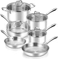 KOCH SYSTEME CS Tri-Ply Stainless Steel Cookware Set 10 Piece, Professional 18/10 Stianless Steel Pots and Pans Set, Oven & Induction Safe, Non-Toxic Kitchen Cookware Set for Family Cooking, 10pcs