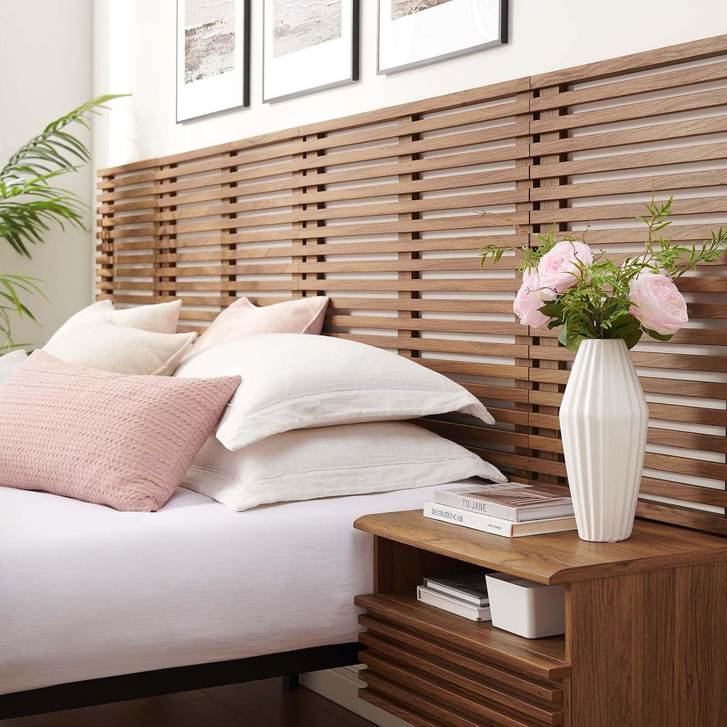 Modway Render Wall-Mount King Headboard and Modern Nightstands Bedroom Set in Walnut