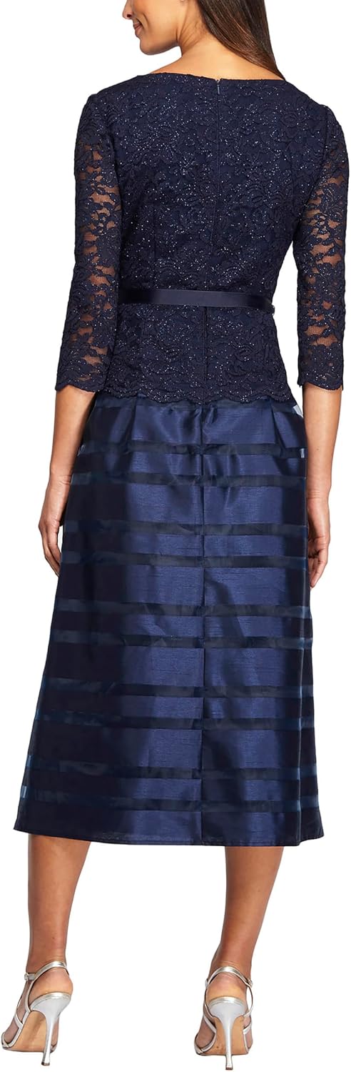 Alex Evenings Women's Tea-Length A-Line Dress with Tie Belt