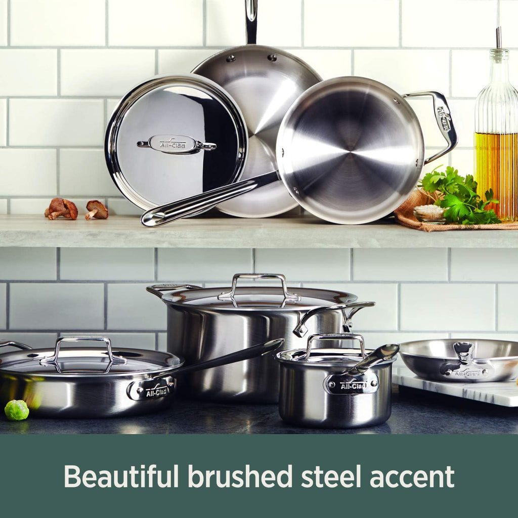 All-Clad D5 5-Ply Brushed Stainless Steel Fry Pan 10 Inch Induction Oven Broiler Safe 600F Pots and Pans, Cookware Silver